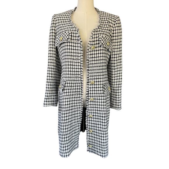 Derek Lam Constance Frayed Jacket Dress Gold Buttoned Size 8 Ivory Black NWT - Picture 7 of 13
